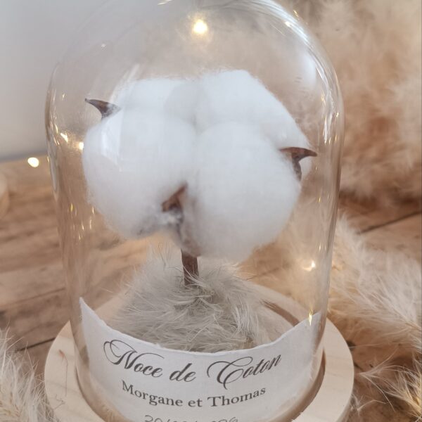 Cloche en verre cadeau 1 an de mariage Cloche en verre noces de coton Cadeau premier anniversaire de mariage Cadeau noces de coton sous cloche en verre Idée cadeau 1 an de mariage