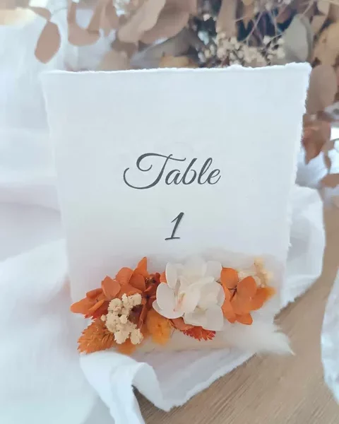 menu table des mariées pour décoration - papeterie sur mesure pour décoration table des mariées et invités avec fleur séchées