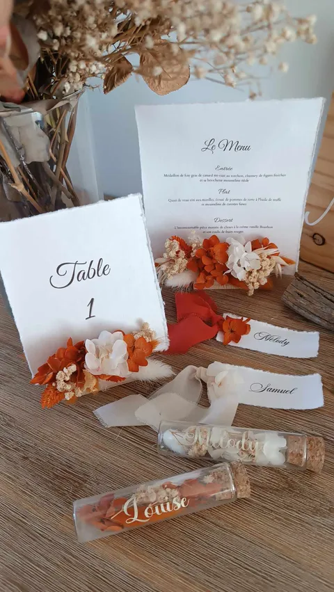 Numéro de table mariage fleuri en papier de coton - sur mesure – Image 4