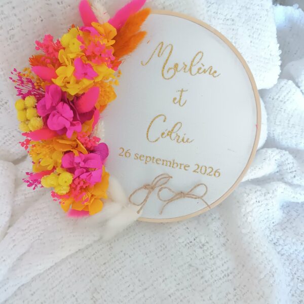 Porte alliance fuschia jaune et petite touche orange - tissu coton