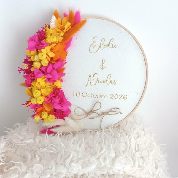 Porte alliance fuschia jaune et petite touche orange - tissu coton