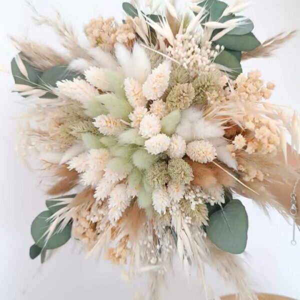 bouquet de mariage en fleurs séchées vert sauge