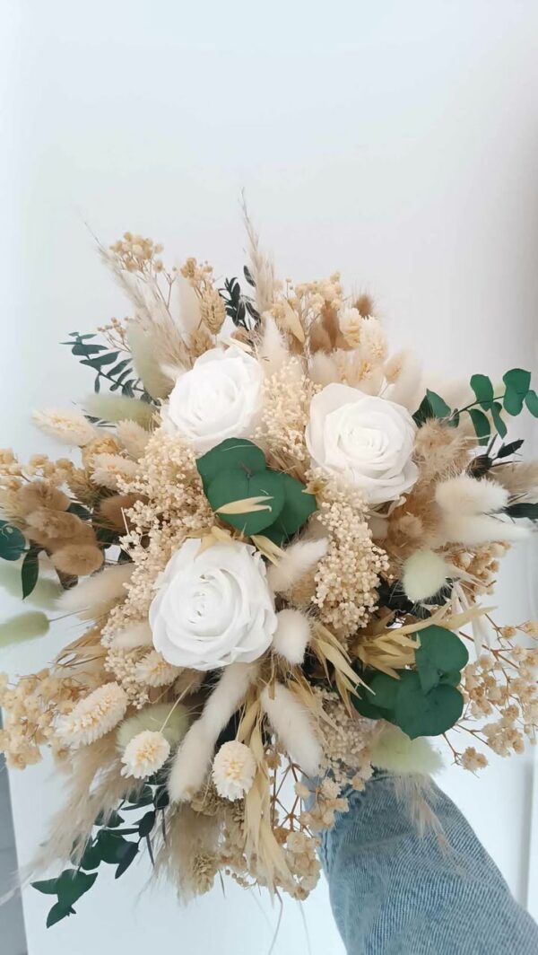 bouquet de mariée rose éternelle et eucalyptus