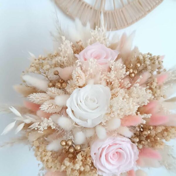 bouquet de mariage en fleurs séchées - Mariage , bouquet de fleurs rose et blanc avec rose éternelle