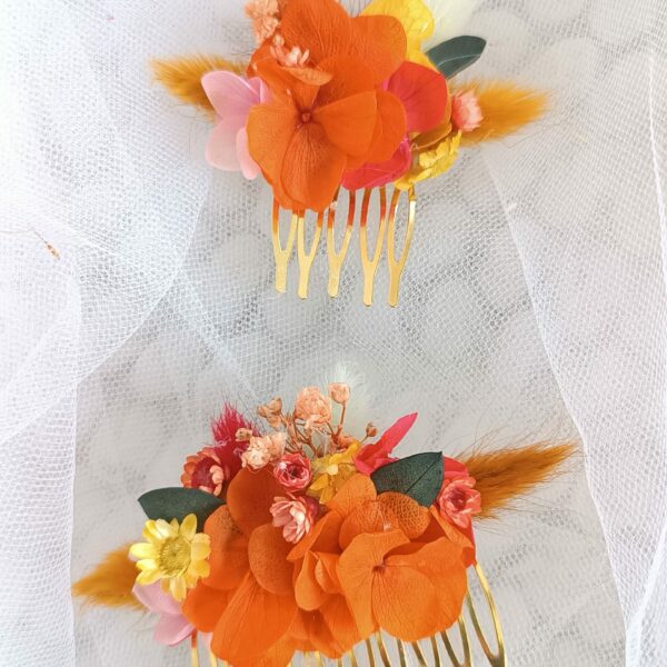 Peigne cheveux en fleurs séchées - accessoire mariage pour coiffure