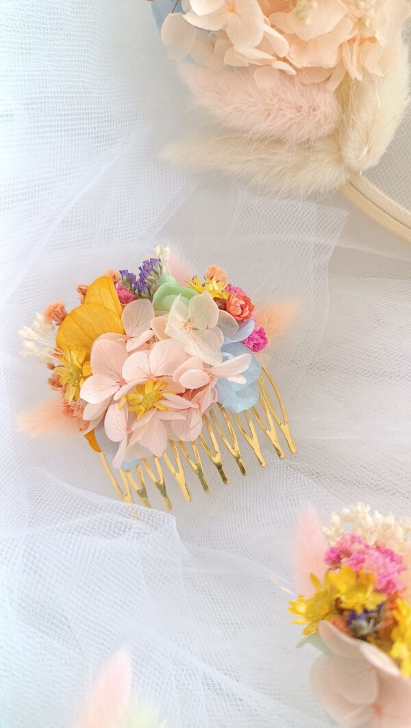 Peigne cheveux en fleurs séchées - accessoire mariage pour coiffure