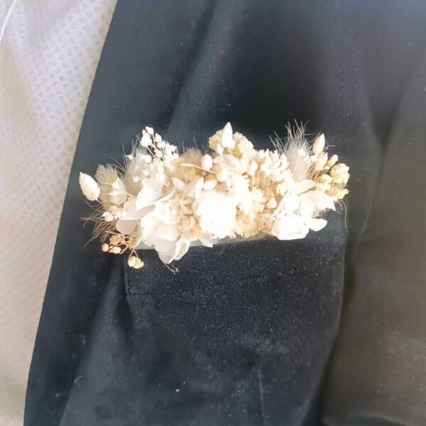 boutonnière pochette veste costume marié et témoin homme - accessoire mariage en fleurs séchées