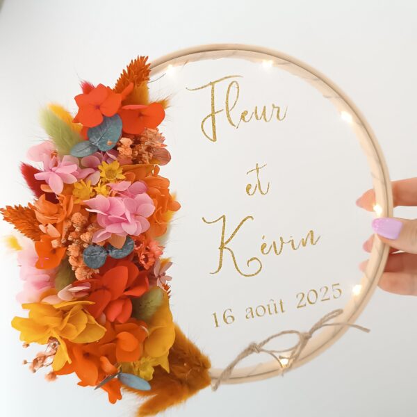 porte alliance en fleurs séchées pour mariage
