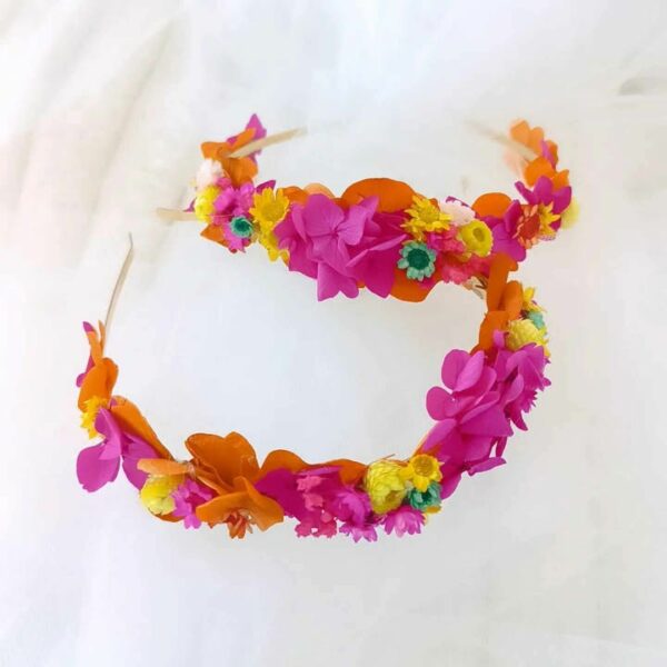 serre tête cheveux en fleurs séchées personnalisé pour coiffure mariage et baptême anniversaire