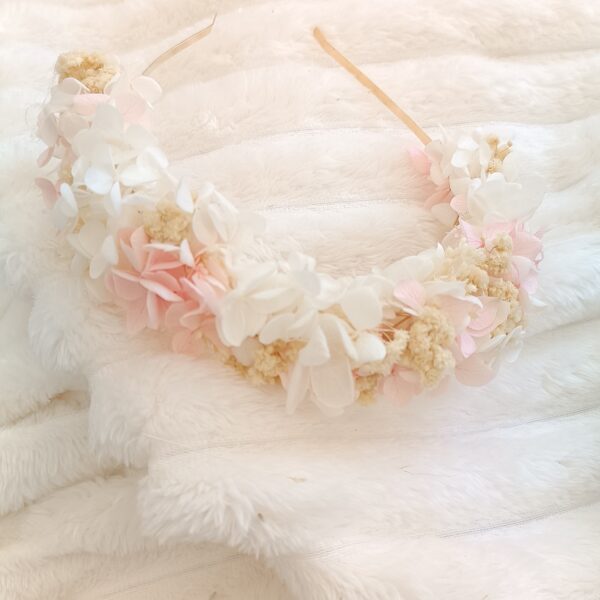 serre tête ou couronne en fleurs séchées pour enfant et adulte mariage et baptême
