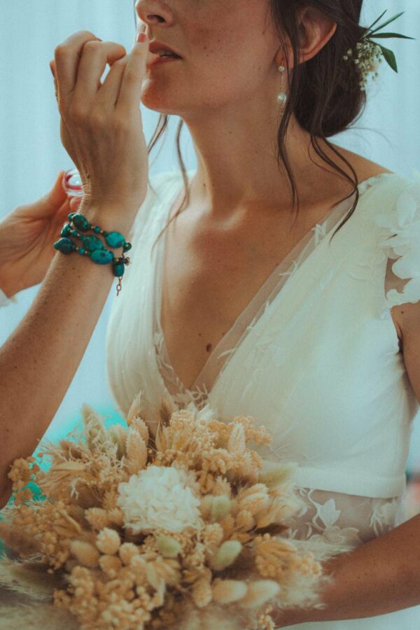 Bouquet de fleur séchées mariage pour mariée avec hortensia blanc – Image 3