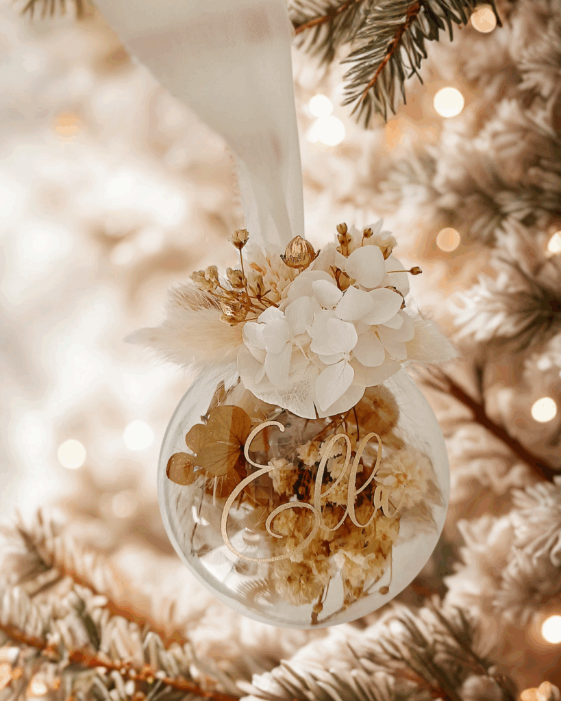 Boule de Noël en verre personnalisée avec prénom, remplie de fleurs séchées naturelles et décorée sur le dessus, idéale pour embellir le sapin et apporter une touche festive et élégante. Décoration de sapin de Noël originale, boule personnalisée en verre avec prénom gravé, contenant des fleurs séchées colorées, parfaite pour une ambiance chaleureuse et authentique. Boule de Noël artisanale en verre, personnalisable avec prénom, garnie de fleurs séchées à l’intérieur, un ornement raffiné pour sapin de Noël et décoration festive de fin d’année. Boue de noël pour mon 1er noël, joyeux noël , belles fêtes de fin d'année, cadeau à personnaliser, idée cadeau fait main à personnaliser avec prénom ou meesage. Ornement de Noël en verre transparent, boule personnalisée avec prénom et fleurs séchées, une décoration unique et naturelle pour sapin de Noël traditionnel ou moderne. Merry Christmas 5. Boule de Noël décorative et personnalisée, en verre délicat avec prénom, remplie de fleurs séchées et agrémentée d’un décor sur le dessus, parfaite pour sublimer votre sapin.
