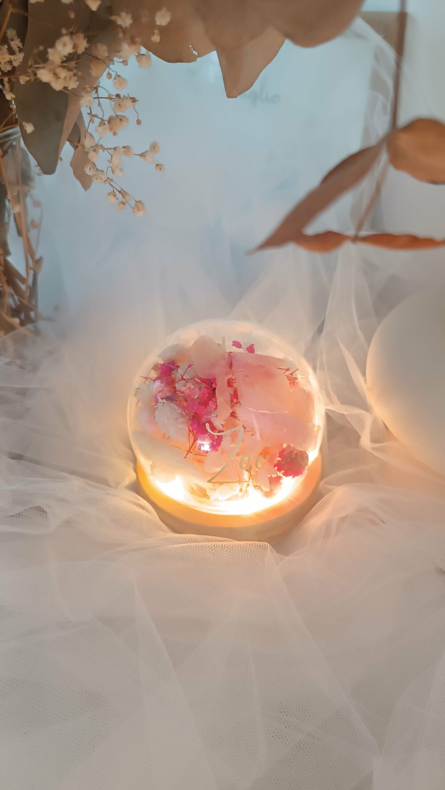 Veilleuse enfant bébé - La dormeuse lumineuse en fleurs séchées bleu – Image 17