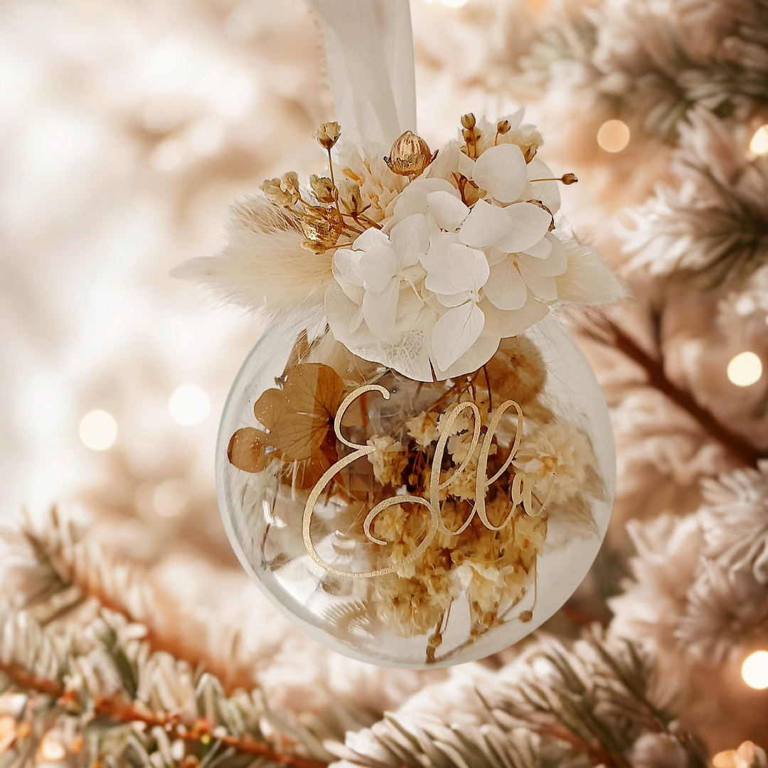 idée cadeau noel fleurs séchées boule de noel en fleurs séchées les reves de louise boule de noel personnalisée
