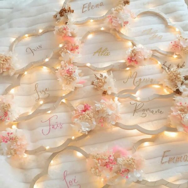 Décoration chambre bébé personnalisée – Nuage en bois avec prénom personnalisé en fleurs séchées – Idée cadeau naissance ou baptême (Copie)