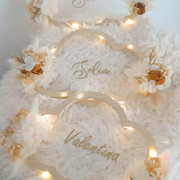 Décoration chambre bébé personnalisée – Nuage en bois avec prénom personnalisé en fleurs séchées – Idée cadeau naissance ou baptême (Copie)