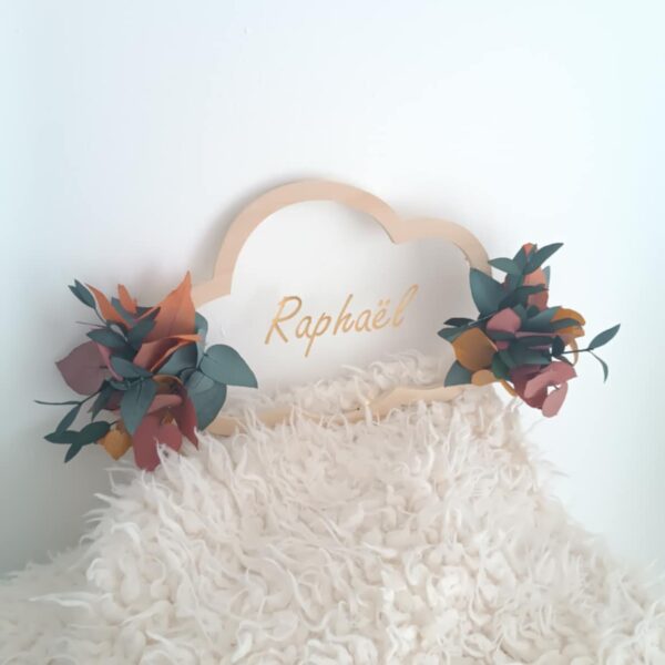 Décoration chambre bébé personnalisée – Nuage en bois avec prénom personnalisé feuilles d'eucalyptus– Idée cadeau naissance ou baptême