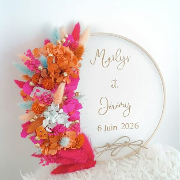 porte alliance tissu coton rose fuschia orange en fleur séchées