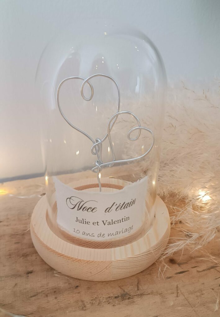 cloche sous verre idée cadeau anniversaire de mariage noce d'étain