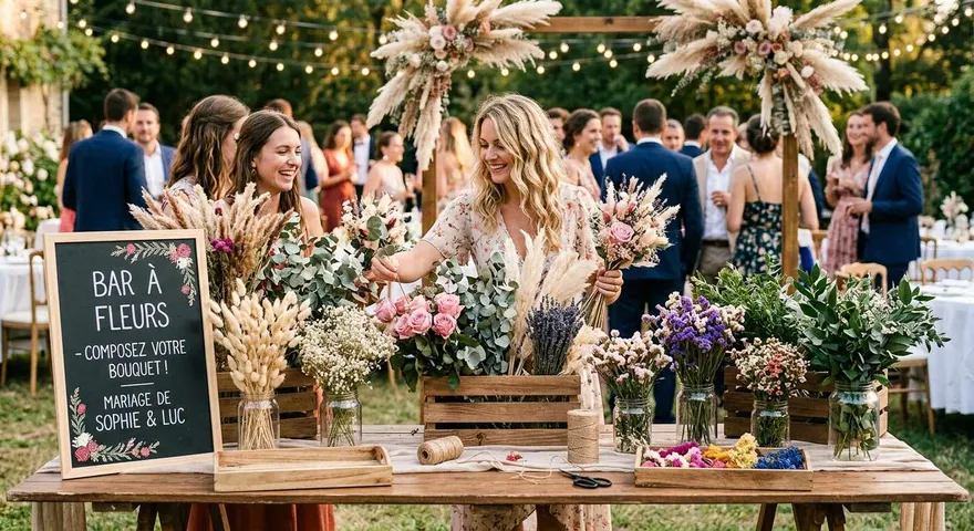 bar à fleurs séchées pour animation mariage